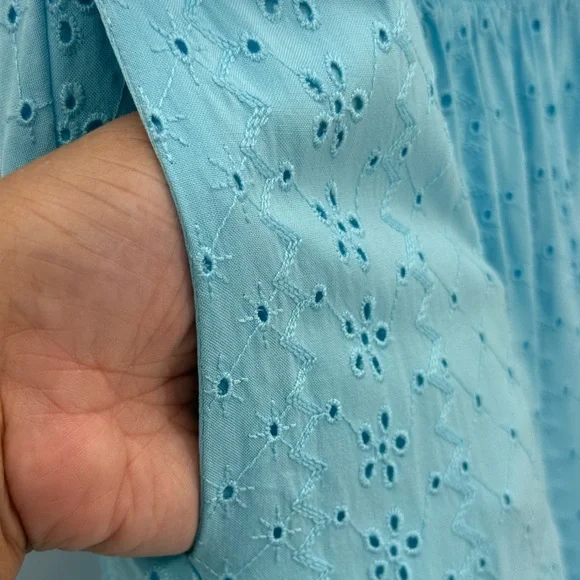 Torrid Maxi Eyelet Strapless Smocked Bodice Dress Light Blue Size 3X - Picture 7 of 11